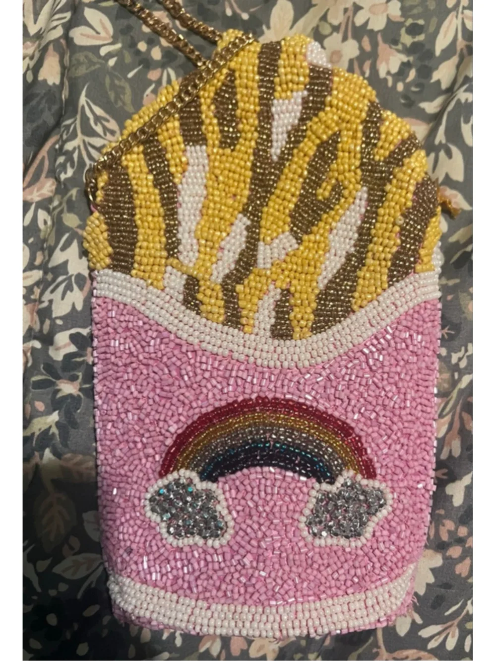 Women's Unbranded Pink Yellow Beaded French Fry Crossbody Bag One Size